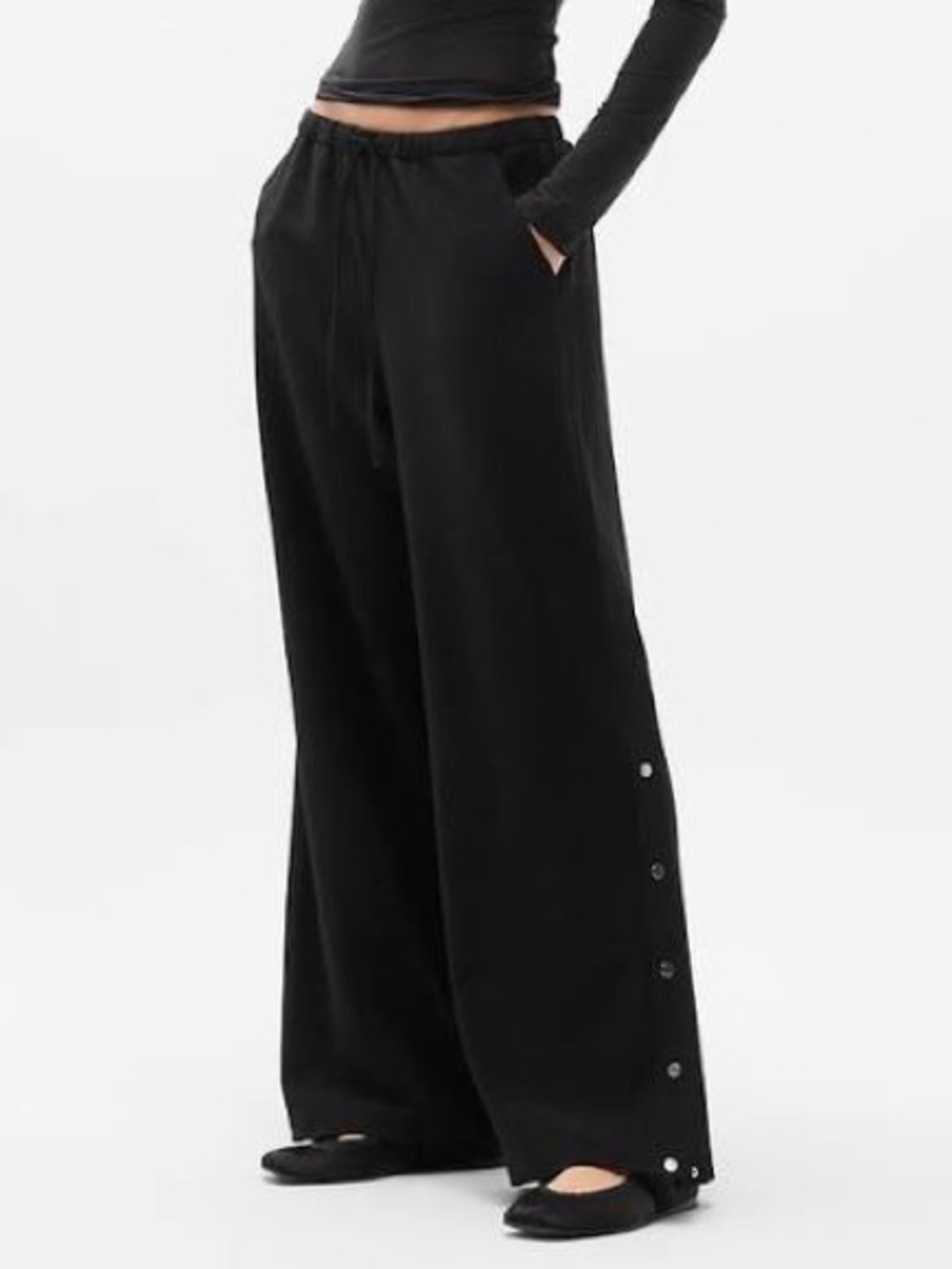 Athleta MVP Mid Rise Wide Leg Snap Pant Black Size Small